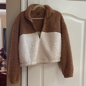 SHEIN Brown and White V-Neck Sweater